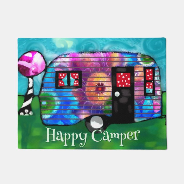 Vintage Abstract Camp Trailer Floral Personalized ドアマット (正面)
