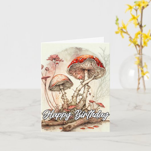 Vintage Abstract Mushroom Illustration Birthday カード (黄色い花)