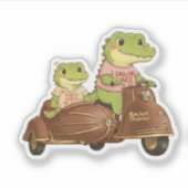 Vintage Adventure Crocodiles on Scooter Sticker シール (正面)