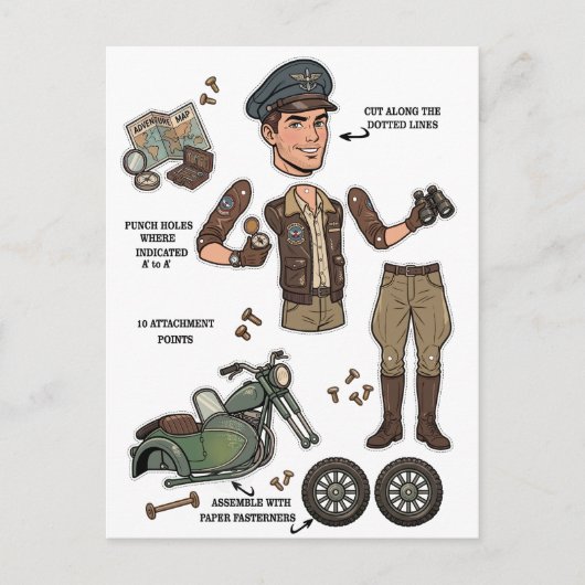 Vintage Adventurer Paper Doll Kit ポストカード (正面)