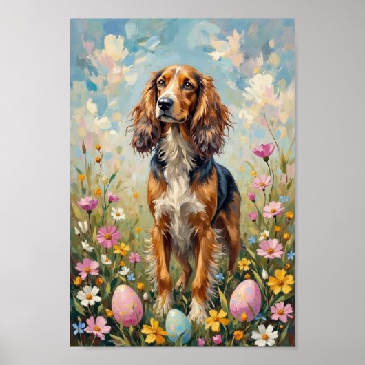 Vintage Afghan Hound Easter Meadow Art ポスター (正面)