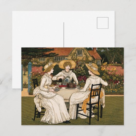 Vintage Afternoon Tea Party by Kate Greenaway ポストカード (正面/裏面)