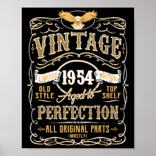 Vintage Aged To Perfection 1954 Birthday TShirt ポスター