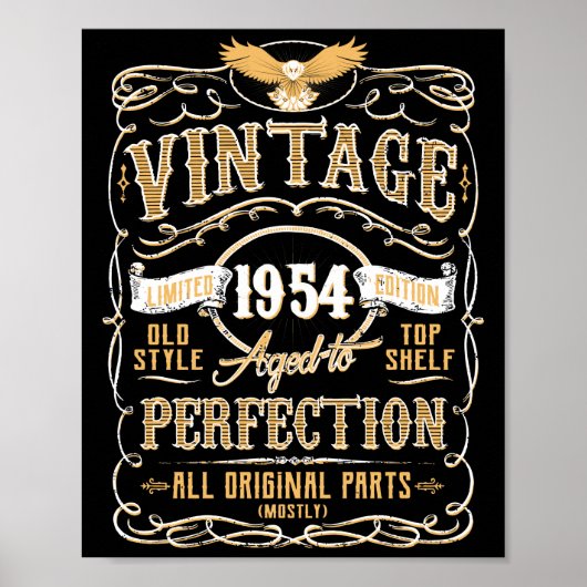 Vintage Aged To Perfection 1954 Birthday TShirt ポスター (正面)