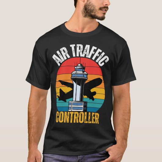 Vintage Air Traffic Controller Retro Sunset Tシャツ (正面)