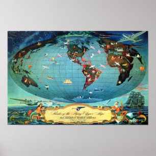 Vintage Airline Route World Map Travel ポスター