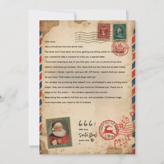 Vintage Airmail Santa Letter | Personalized 招待状 (正面)