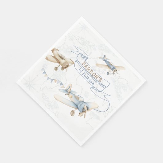 Vintage Airplane Aviator Pilot 1st Birthday スタンダードランチョンナプキン (角)