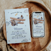 Vintage Airplane Blue Sky First Birthday 招待状