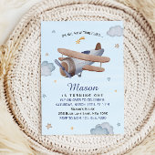 Vintage Airplane Blue Sky First Birthday 招待状