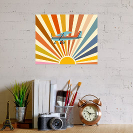 Vintage Airplane Cessna Retro Sunset Colorful ポスター