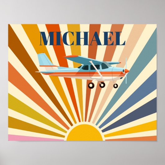 Vintage Airplane Cessna Retro Sunset Custom ポスター (正面)