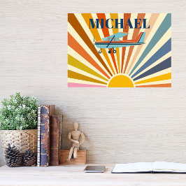 Vintage Airplane Cessna Retro Sunset Custom ポスター