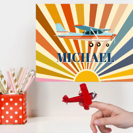 Vintage Airplane Cessna Retro Sunset Custom ポスター