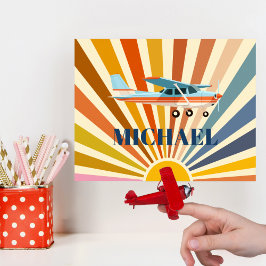 Vintage Airplane Cessna Retro Sunset Custom ポスター