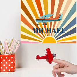 Vintage Airplane Cessna Retro Sunset Custom ポスター