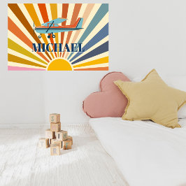 Vintage Airplane Cessna Retro Sunset Custom ポスター