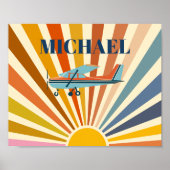 Vintage Airplane Cessna Retro Sunset Custom ポスター (正面)
