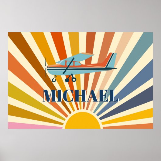 Vintage Airplane Cessna Retro Sunset Custom ポスター (正面)