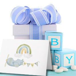 Vintage Airplane Clouds Baby Shower Thank You Card サンキューカード