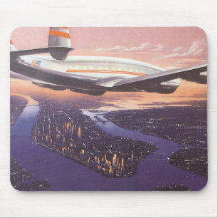 Vintage Airplane over Hudson River, New York City マウスパッド