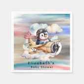 Vintage Airplane Penguin Boy Baby Shower スタンダードカクテルナプキン (正面)