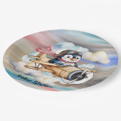 Vintage Airplane Penguin Boy Baby Shower ペーパープレート (アングル)
