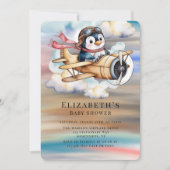Vintage Airplane Penguin Boy Baby Shower  招待状 (正面)