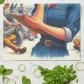 Vintage Airplane Pin-up キッチンタオル (折り畳み)
