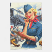 Vintage Airplane Pin-up キッチンタオル (縦)