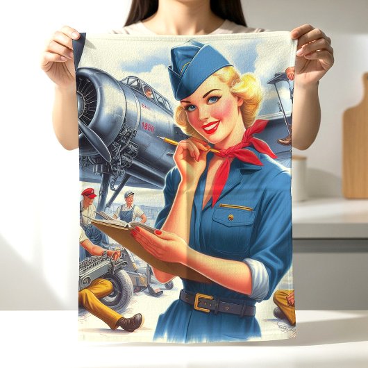 Vintage Airplane Pin-up キッチンタオル
