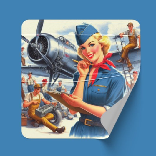 Vintage Airplane Pin-up スクエアシール