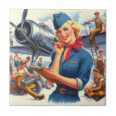 Vintage Airplane Pin-up タイル (正面)