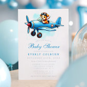 Vintage Airplane Puppy Pilot  Boy Baby Shower 招待状