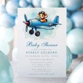 Vintage Airplane Puppy Pilot  Boy Baby Shower 招待状