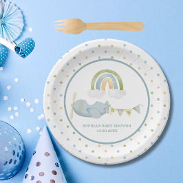 Vintage Airplane Rainbow Clouds Boy Baby Shower  ペーパープレート