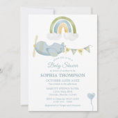 Vintage Airplane Rainbow Clouds Boy Baby Shower 招待状 (正面)