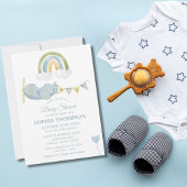 Vintage Airplane Rainbow Clouds Boy Baby Shower 招待状