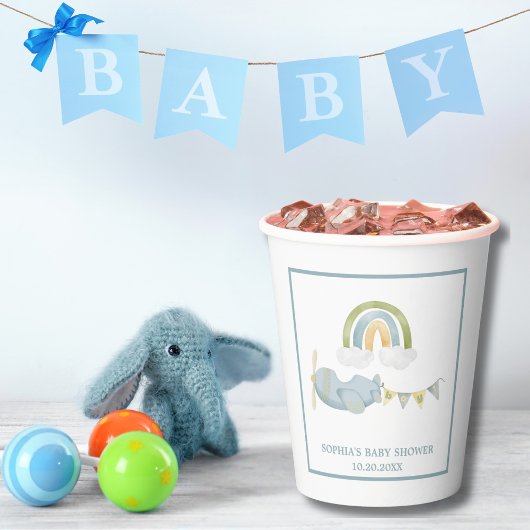 Vintage Airplane Rainbow Clouds Boy Baby Shower  紙コップ