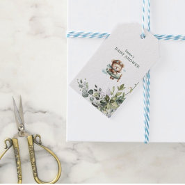 Vintage Airplane Teddy Bear Baby Shower ギフトタグ