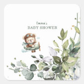 Vintage Airplane Teddy Bear Baby Shower スクエアシール (正面)