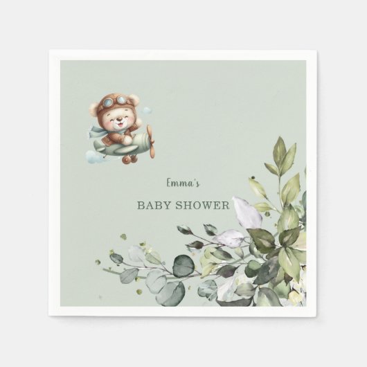 Vintage Airplane Teddy Bear Baby Shower スタンダードカクテルナプキン (正面)