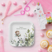 Vintage Airplane Teddy Bear Baby Shower ペーパープレート (パーティー)