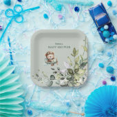 Vintage Airplane Teddy Bear Baby Shower ペーパープレート (パーティー)