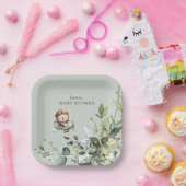 Vintage Airplane Teddy Bear Baby Shower ペーパープレート (パーティー)