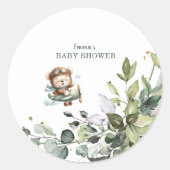 Vintage Airplane Teddy Bear Baby Shower ラウンドシール (正面)