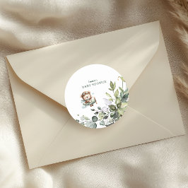 Vintage Airplane Teddy Bear Baby Shower ラウンドシール