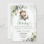 Vintage Airplane Teddy Bear Baby Shower 招待状 (正面)