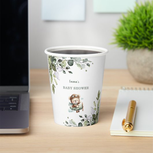 Vintage Airplane Teddy Bear Baby Shower 紙コップ (インサイチュ)