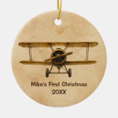Vintage Airplane Whimsical Aviator 1st Christmas セラミックオーナメント (正面)
